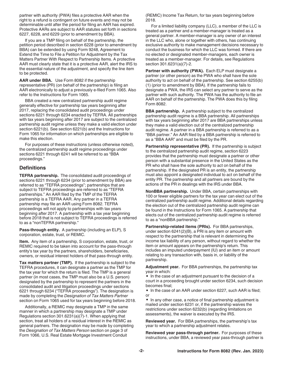 Instructions for IRS Form 8082 Notice of Inconsistent Treatment or Administrative Adjustment Request (AAR), Page 2
