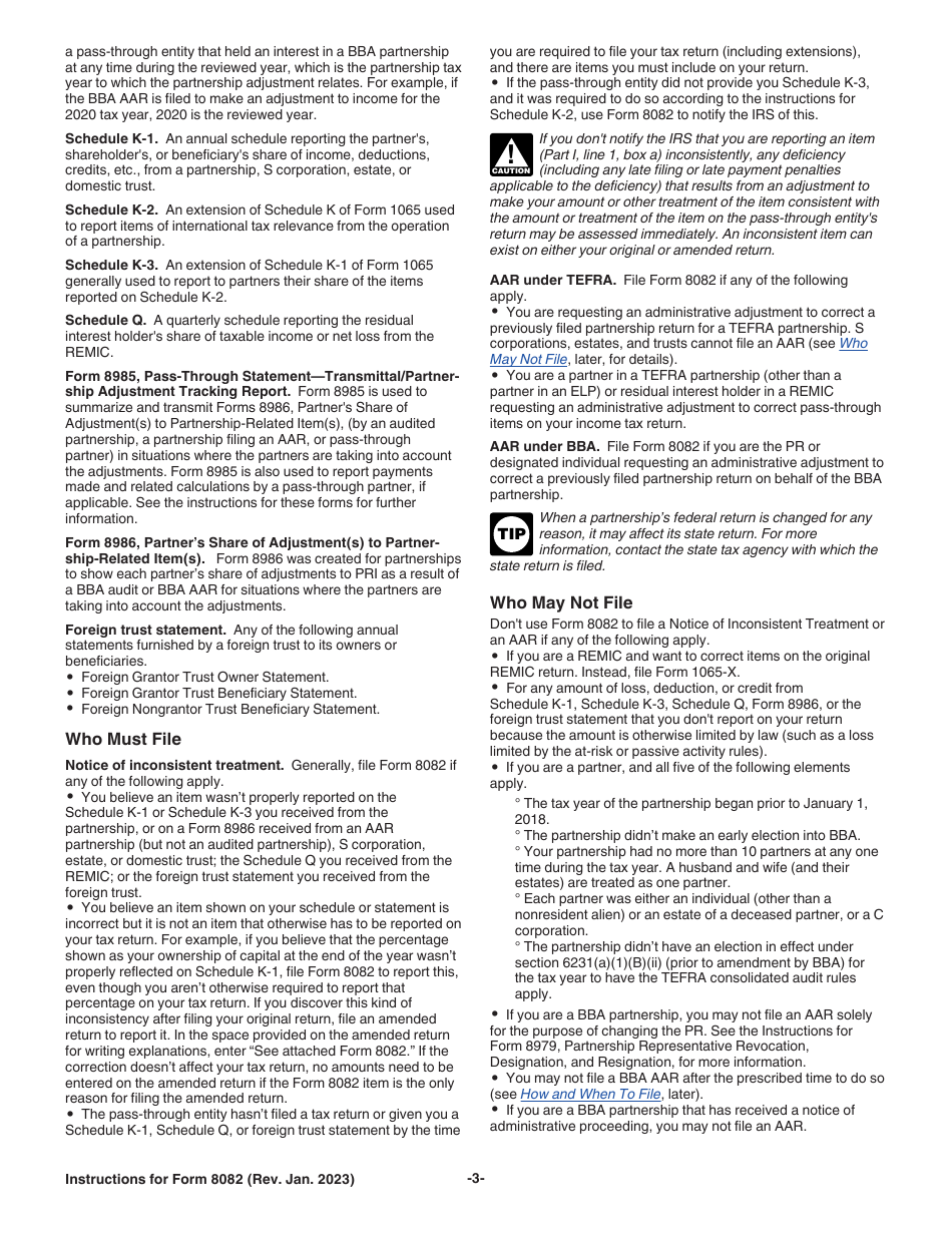Instructions for IRS Form 8082 Notice of Inconsistent Treatment or Administrative Adjustment Request (AAR), Page 3
