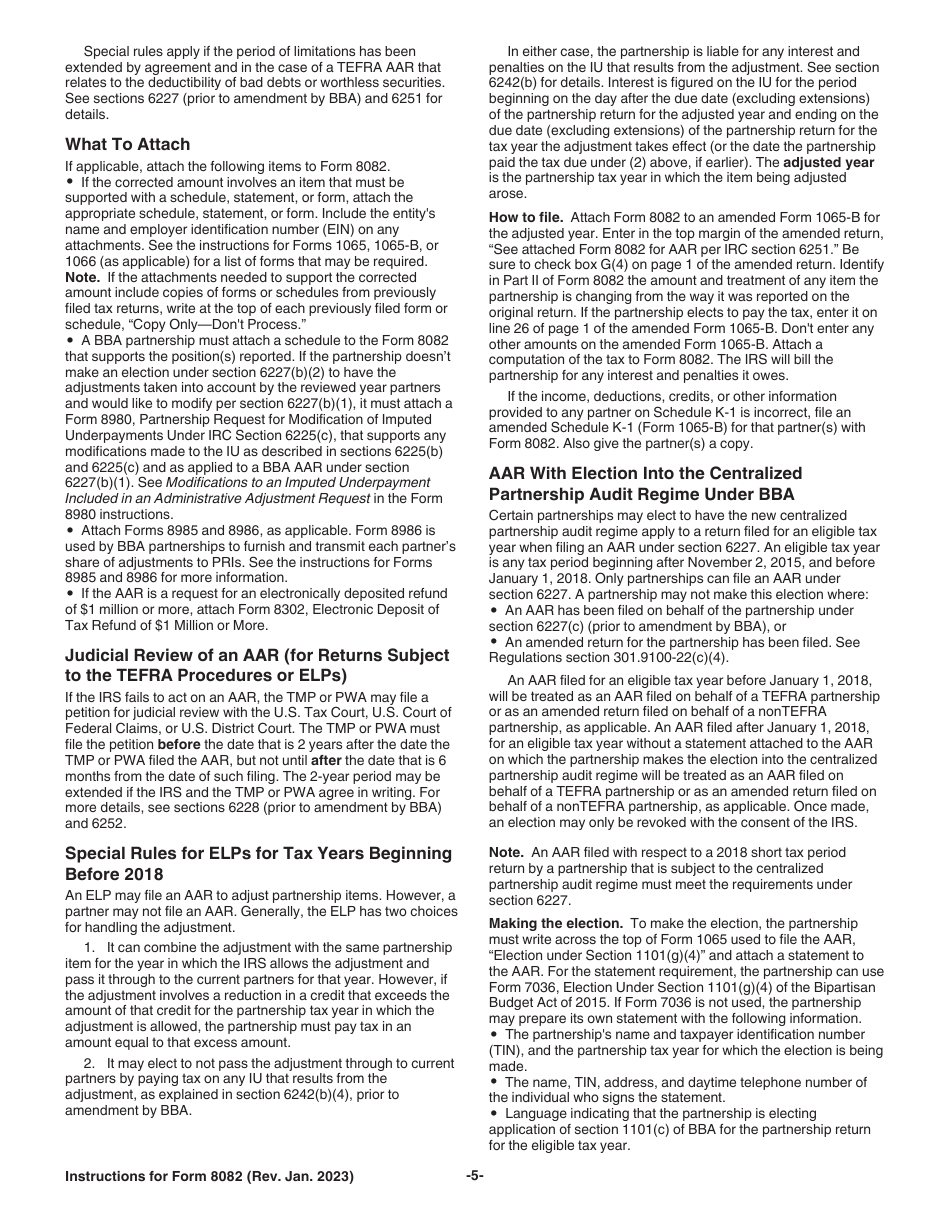 Instructions for IRS Form 8082 Notice of Inconsistent Treatment or Administrative Adjustment Request (AAR), Page 5