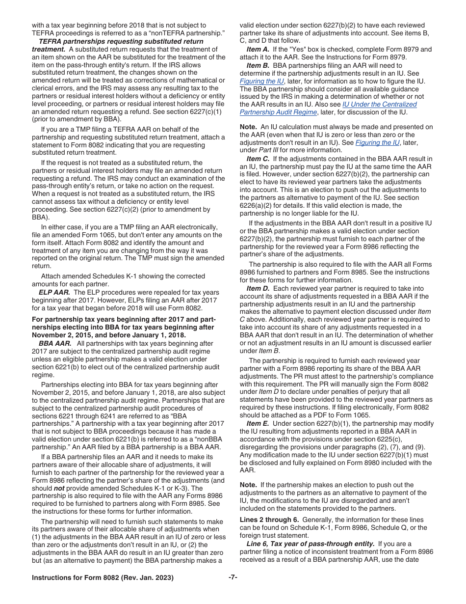 Instructions for IRS Form 8082 Notice of Inconsistent Treatment or Administrative Adjustment Request (AAR), Page 7