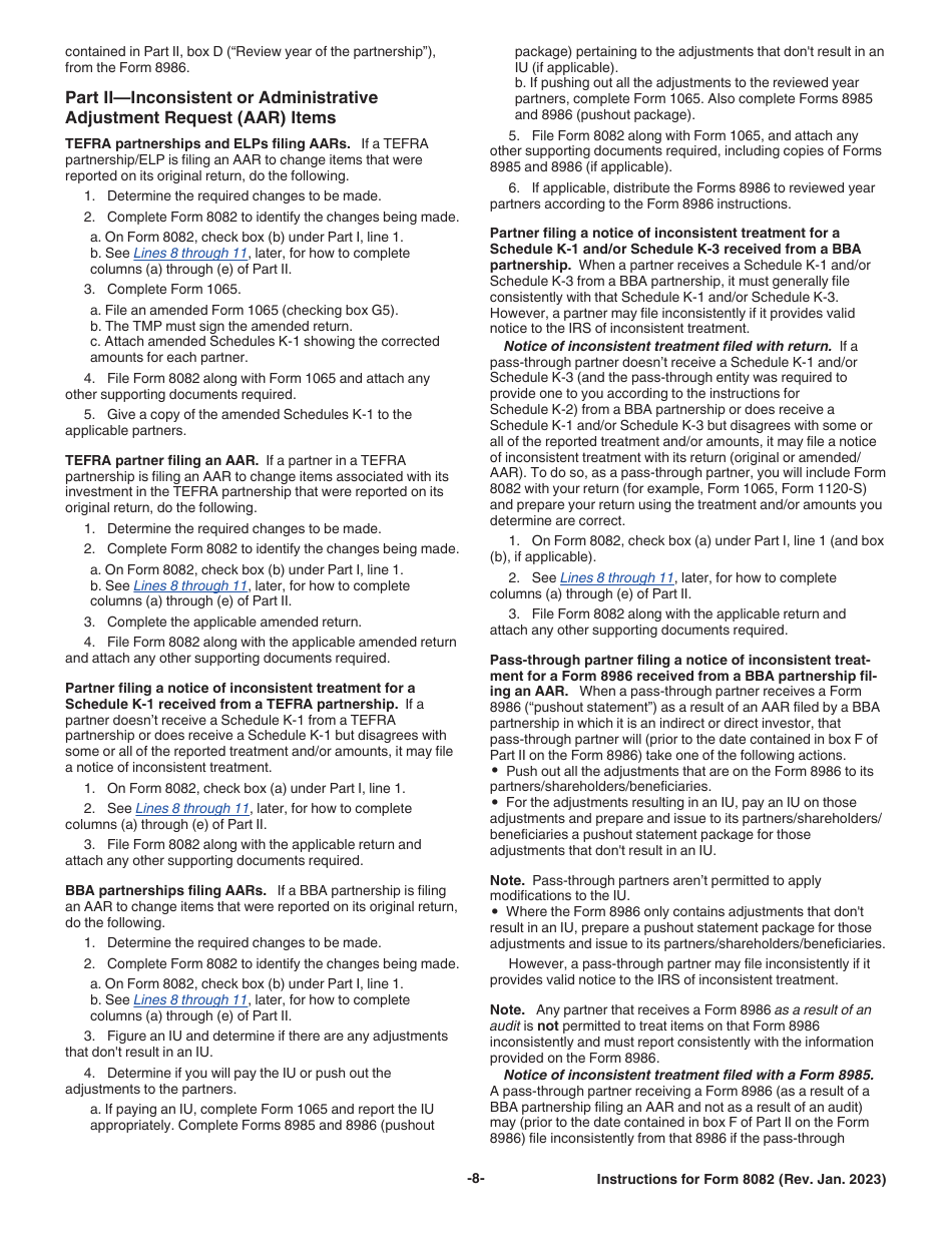 Instructions for IRS Form 8082 Notice of Inconsistent Treatment or Administrative Adjustment Request (AAR), Page 8