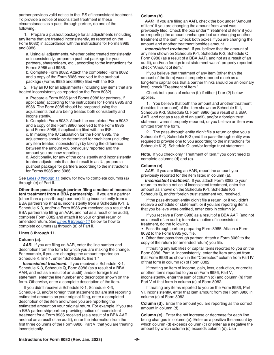 Instructions for IRS Form 8082 Notice of Inconsistent Treatment or Administrative Adjustment Request (AAR), Page 9