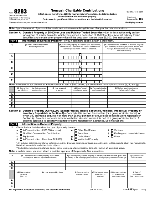 IRS Form 8283  Printable Pdf