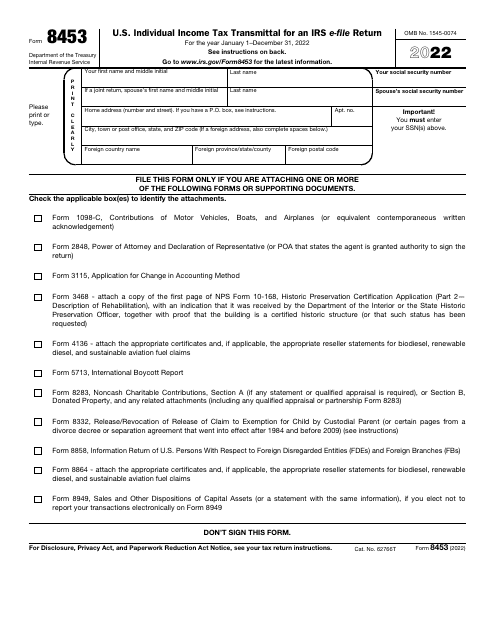 IRS Form 8453 2022 Printable Pdf