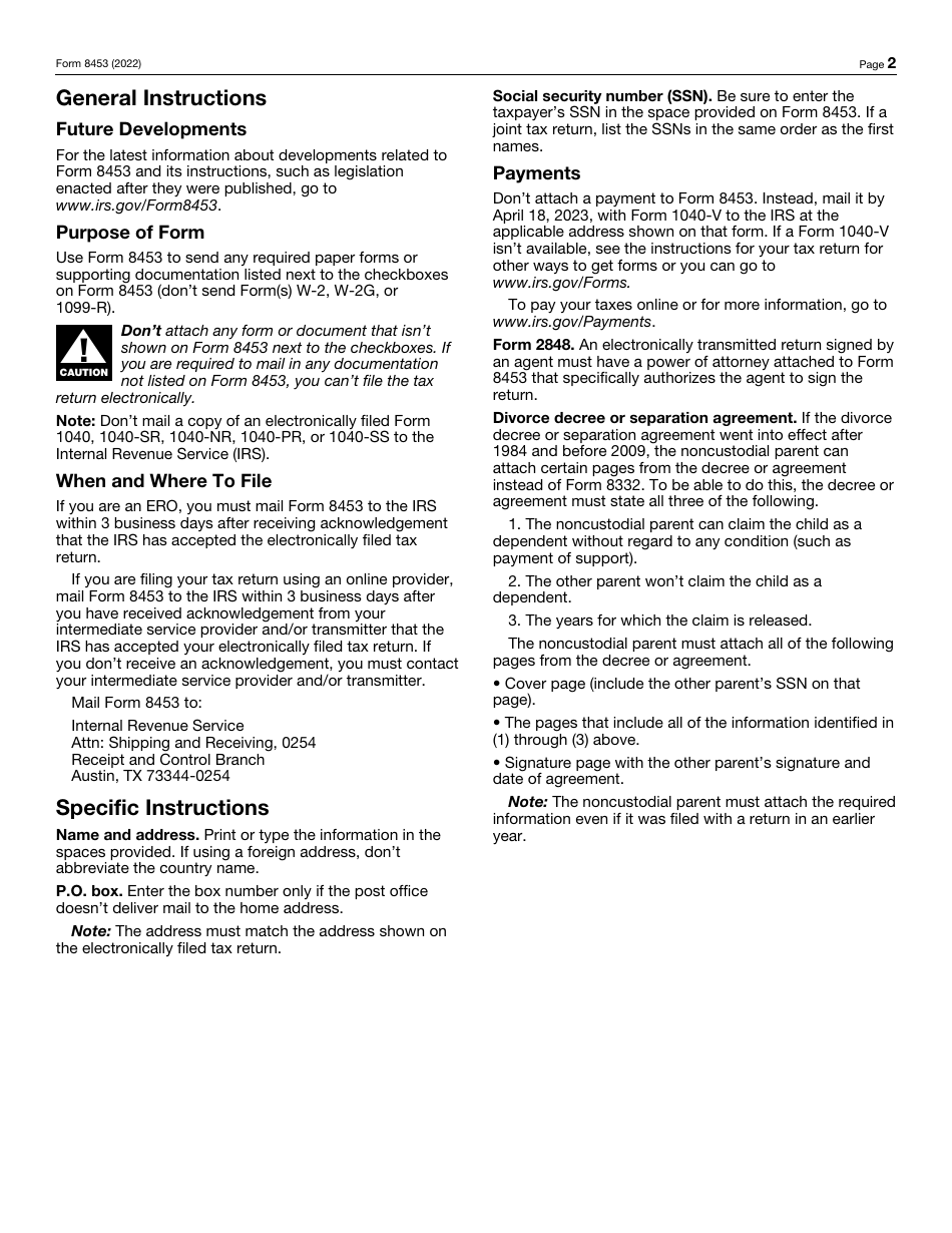 IRS Form 8453 U.S. Individual Income Tax Transmittal for an IRS E-File Return, Page 2