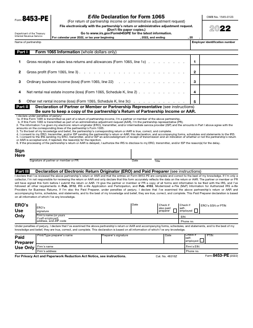 IRS Form 8453-PE 2022 Printable Pdf