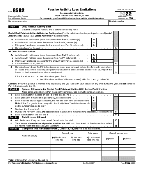 IRS Form 8582 2022 Printable Pdf