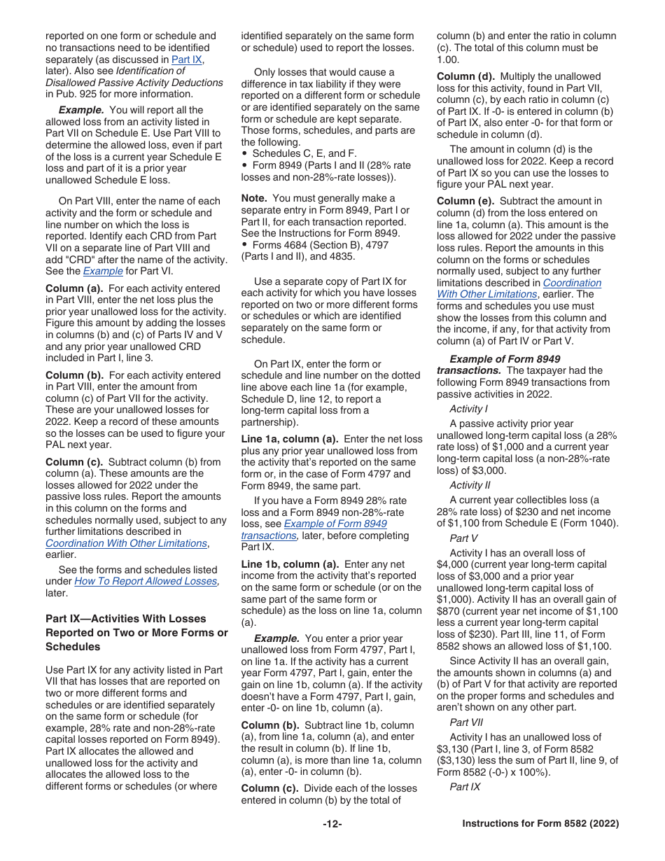 Instructions for IRS Form 8582 Passive Activity Loss Limitations, Page 12