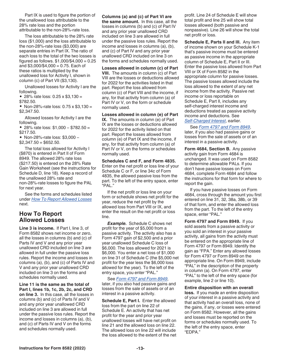Instructions for IRS Form 8582 Passive Activity Loss Limitations, Page 13