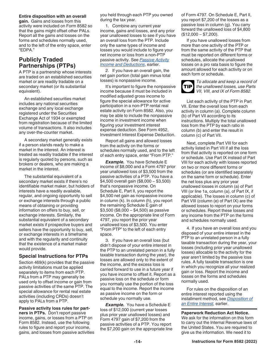 Instructions for IRS Form 8582 Passive Activity Loss Limitations, Page 14