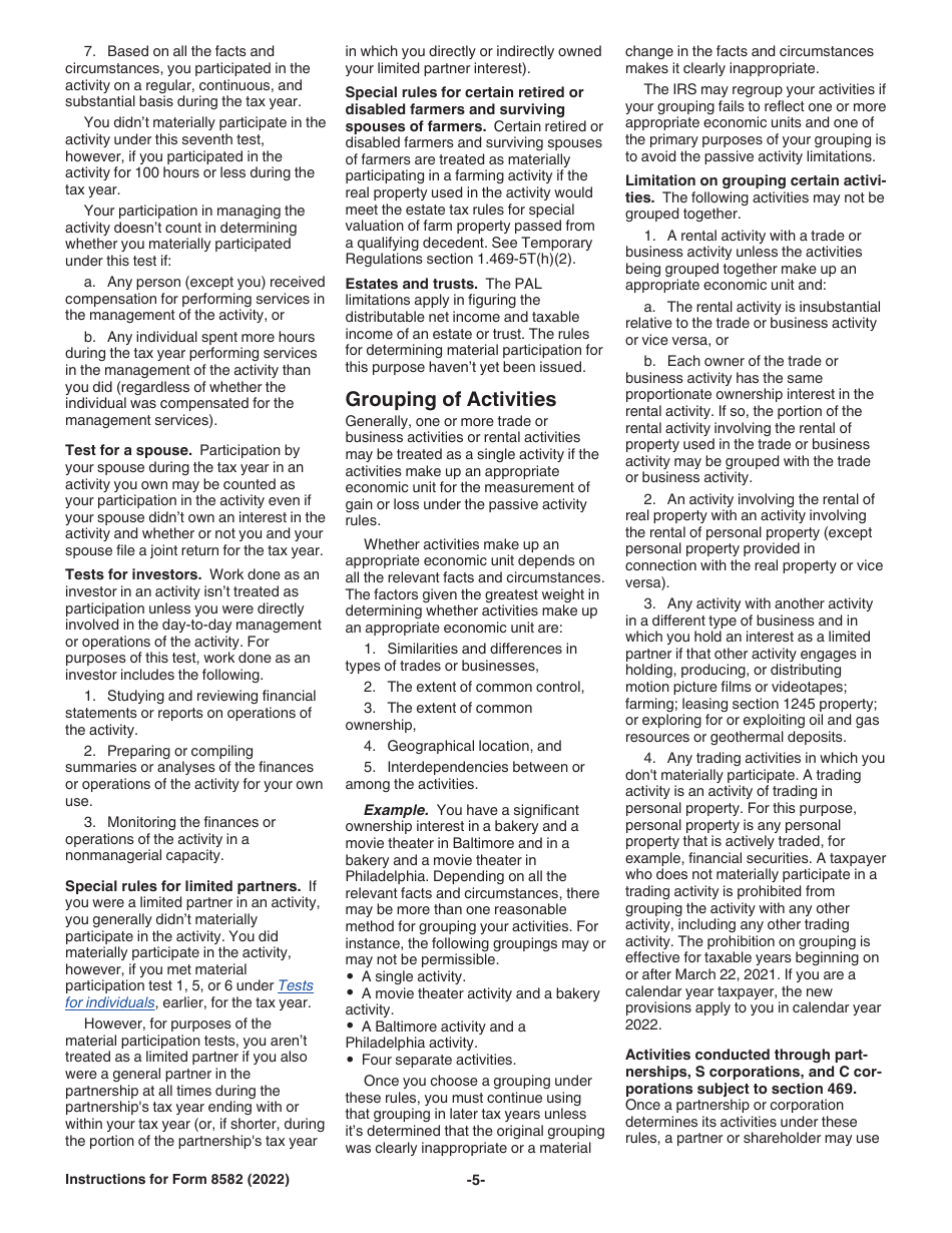Instructions for IRS Form 8582 Passive Activity Loss Limitations, Page 5