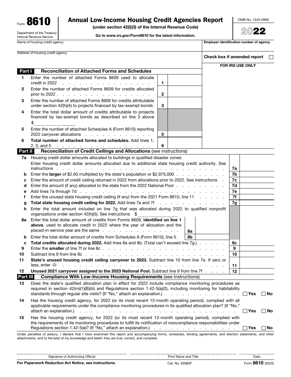 IRS Form 8610 Annual Low-Income Housing Credit Agencies Report, Page 1