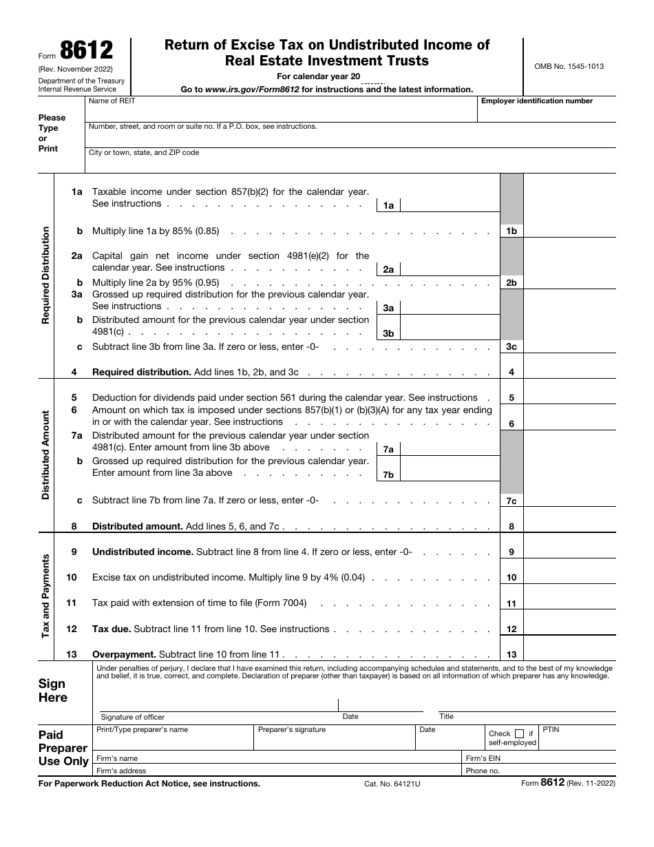 IRS Form 8612 Return of Excise Tax on Undistributed Income of Real Estate Investment Trusts, Page 1