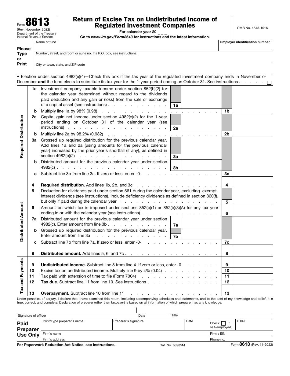 IRS Form 8613 Return of Excise Tax on Undistributed Income of Regulated Investment Companies, Page 1