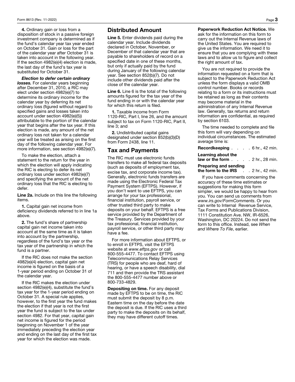 IRS Form 8613 Return of Excise Tax on Undistributed Income of Regulated Investment Companies, Page 3