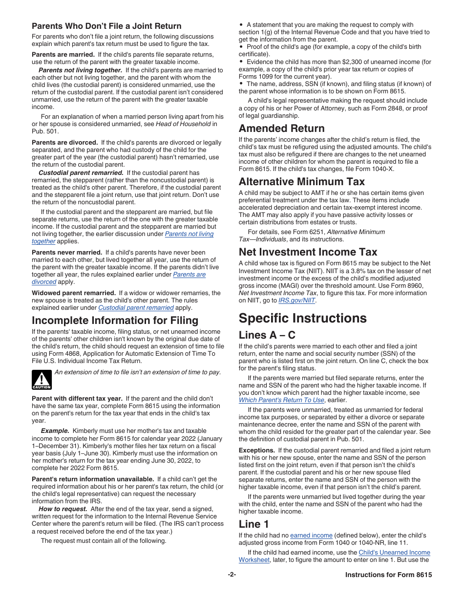 Instructions for IRS Form 8615 Tax for Certain Children Who Have Unearned Income, Page 2