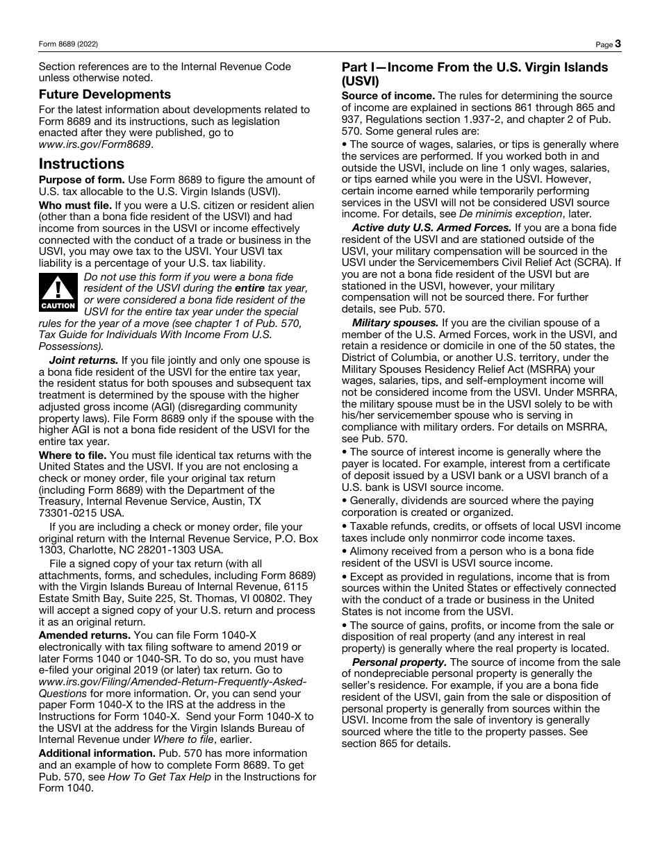 IRS Form 8689 Allocation of Individual Income Tax to the U.S. Virgin Islands, Page 3
