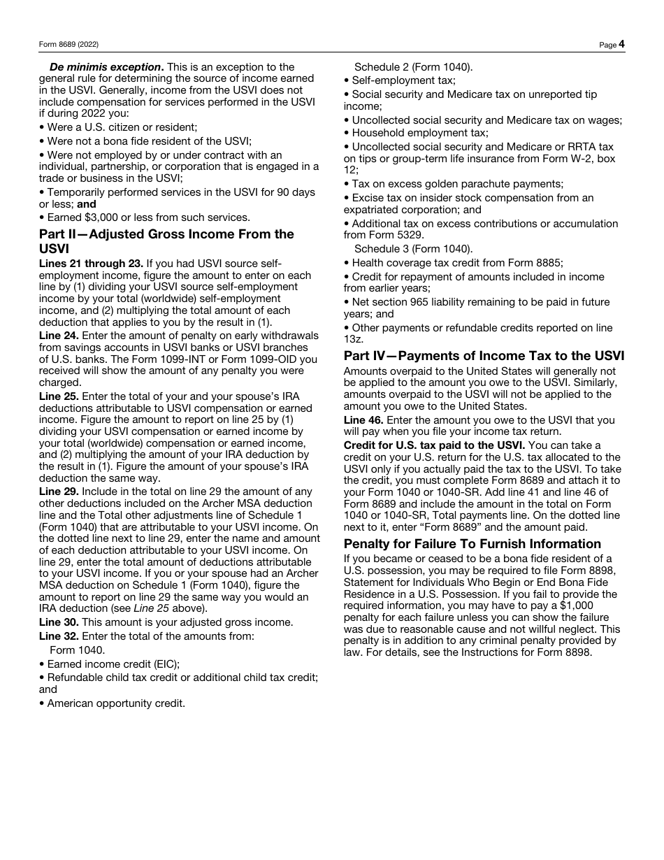 IRS Form 8689 Allocation of Individual Income Tax to the U.S. Virgin Islands, Page 4