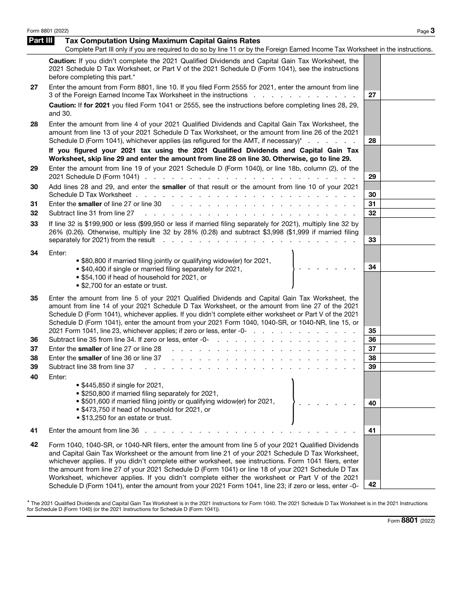 IRS Form 8801 Credit for Prior Year Minimum Tax - Individuals, Estates, and Trusts, Page 3