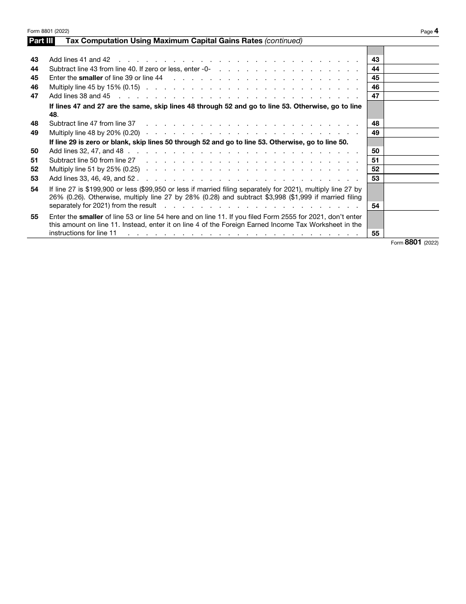 IRS Form 8801 Credit for Prior Year Minimum Tax - Individuals, Estates, and Trusts, Page 4