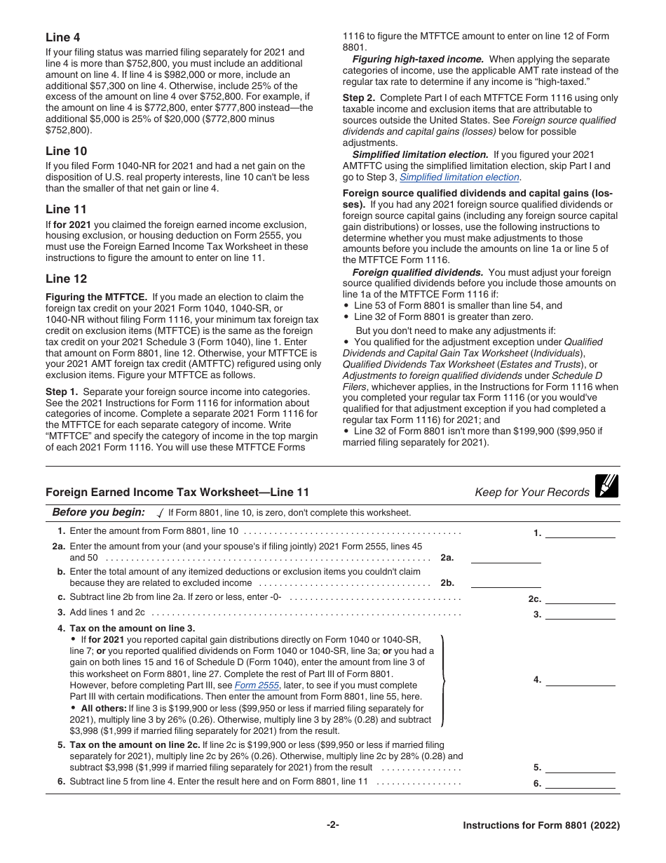 Instructions for IRS Form 8801 Credit for Prior Year Minimum Tax - Individuals, Estates, and Trusts, Page 2