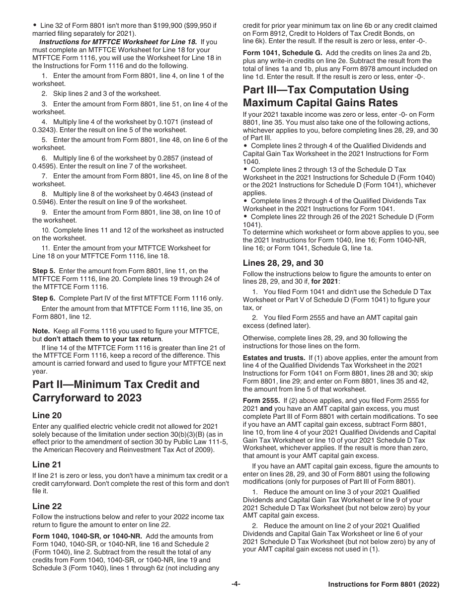 Instructions for IRS Form 8801 Credit for Prior Year Minimum Tax - Individuals, Estates, and Trusts, Page 4