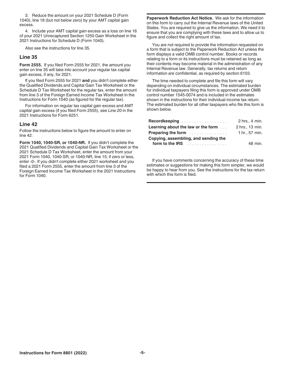 Instructions for IRS Form 8801 Credit for Prior Year Minimum Tax - Individuals, Estates, and Trusts, Page 5