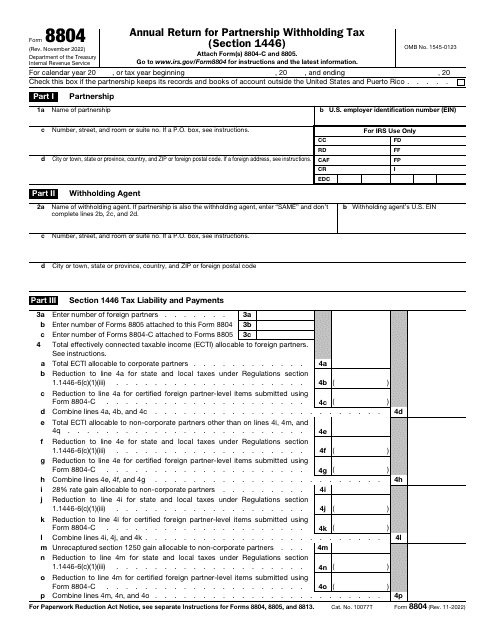 IRS Form 8804 Section 1446  Printable Pdf
