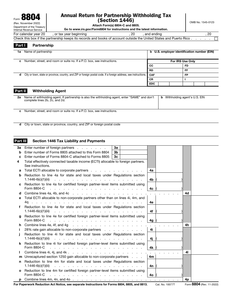 IRS Form 8804 Section 1446 Annual Return for Partnership Withholding Tax, Page 1
