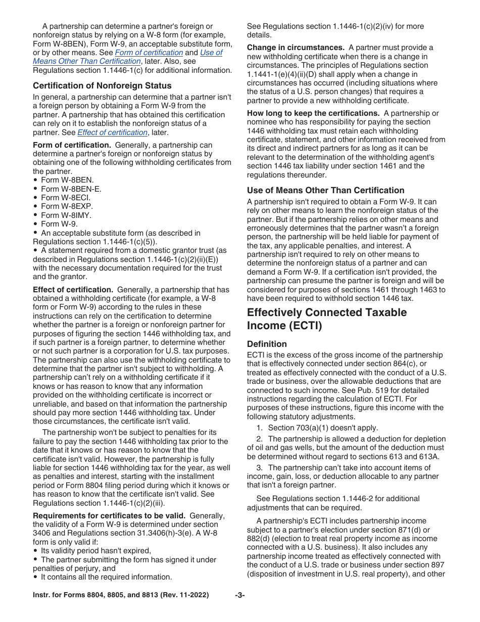 Instructions for IRS Form 8804, 8805, 8813, Page 3