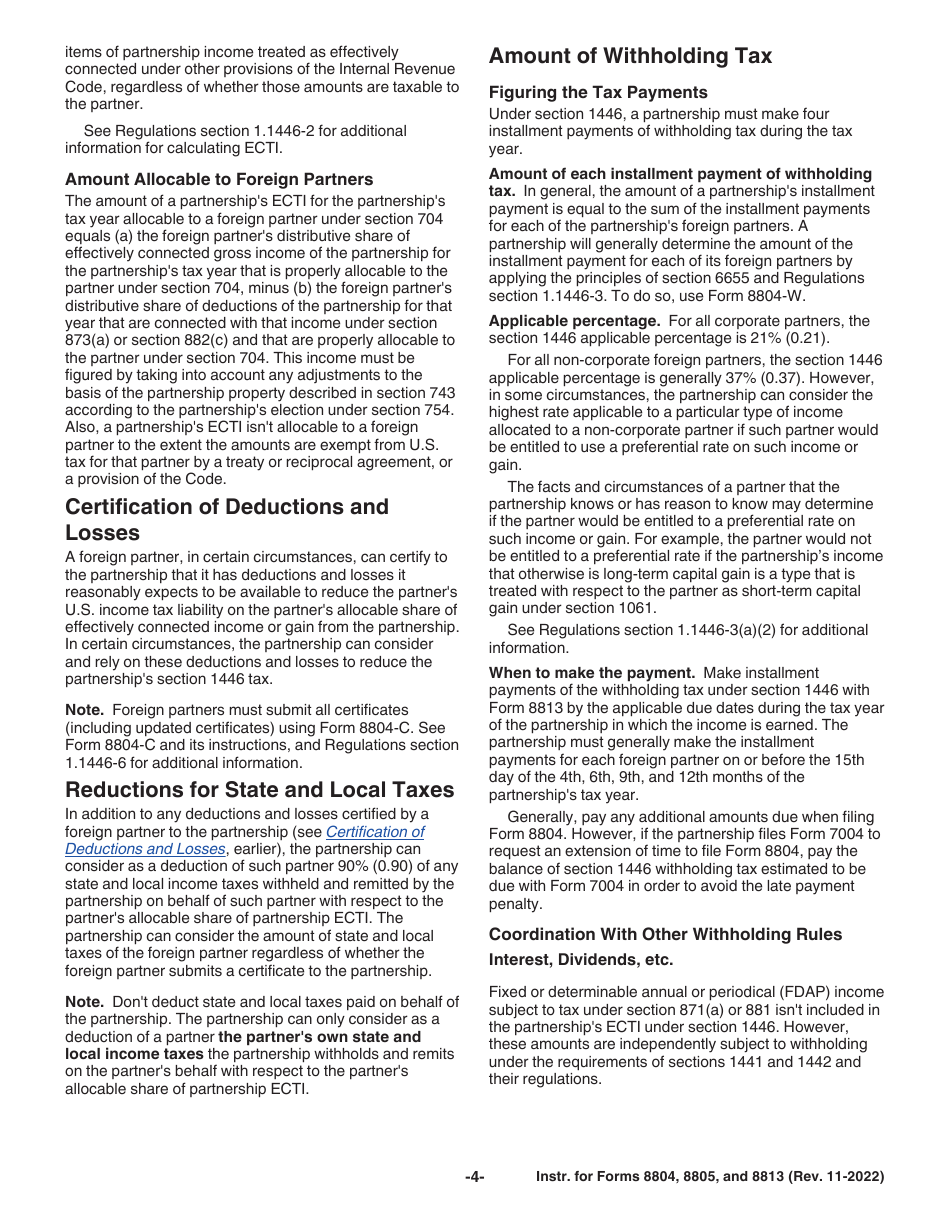 Instructions for IRS Form 8804, 8805, 8813, Page 4