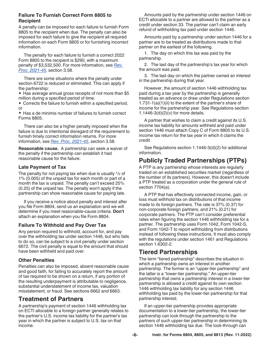 Instructions for IRS Form 8804, 8805, 8813, Page 6