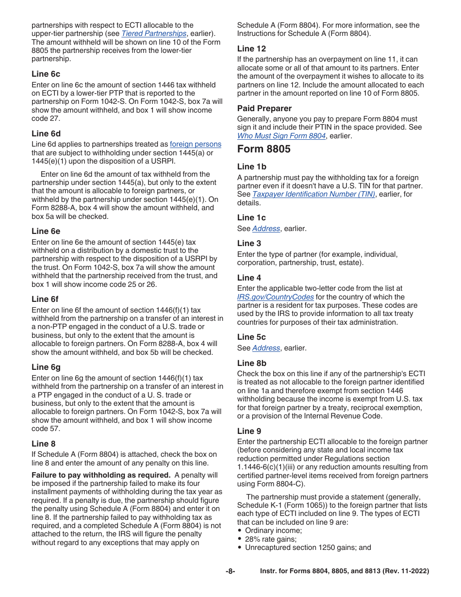 Instructions for IRS Form 8804, 8805, 8813, Page 8