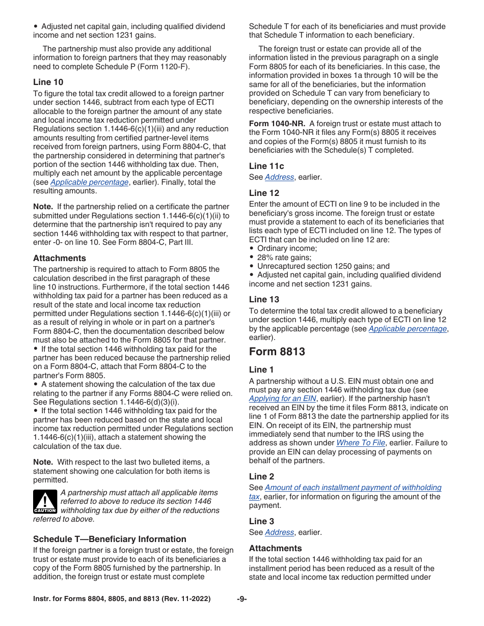 Instructions for IRS Form 8804, 8805, 8813, Page 9