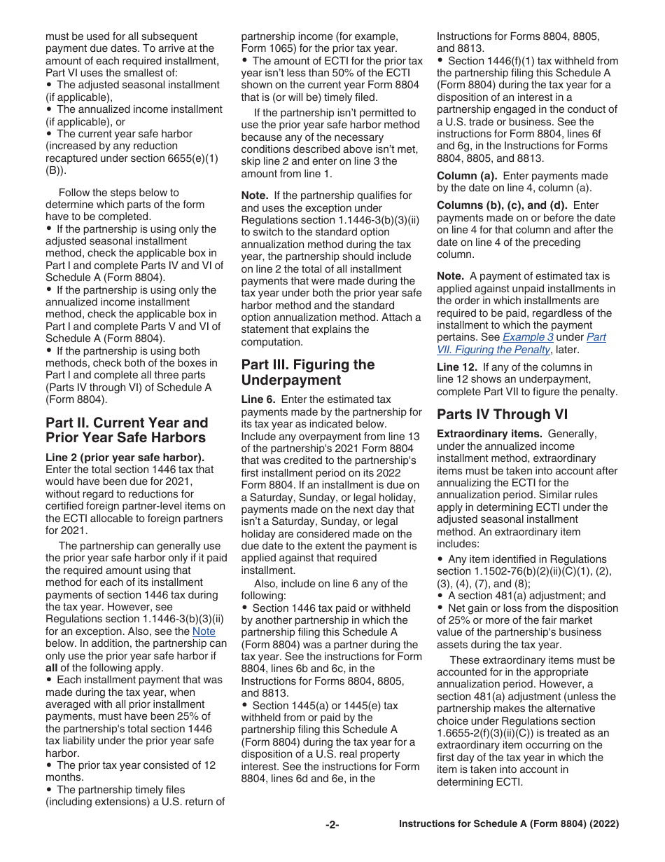 Instructions for IRS Form 8804 Schedule A Penalty for Underpayment of Estimated Section 1446 Tax for Partnerships, Page 2
