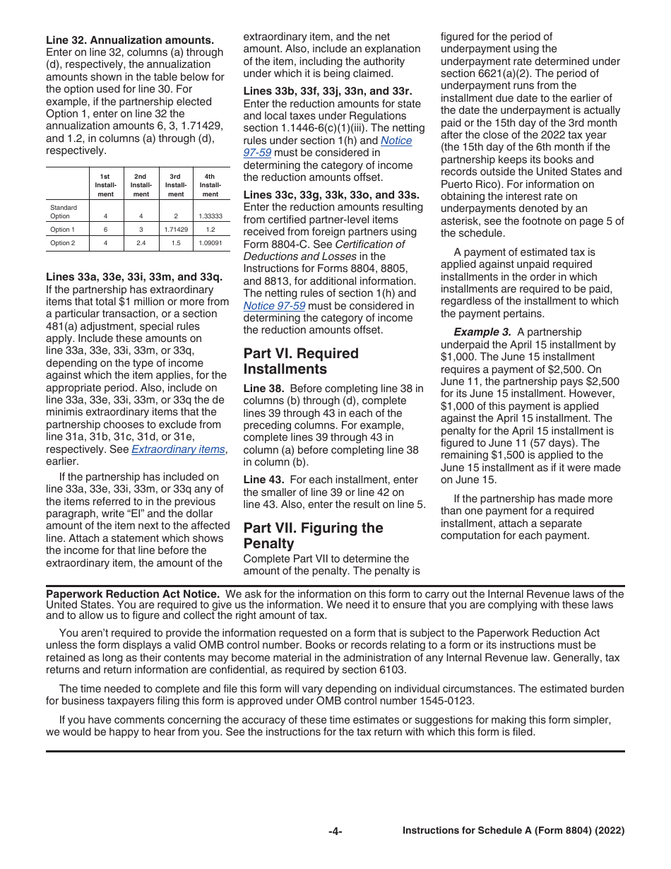 Instructions for IRS Form 8804 Schedule A Penalty for Underpayment of Estimated Section 1446 Tax for Partnerships, Page 4