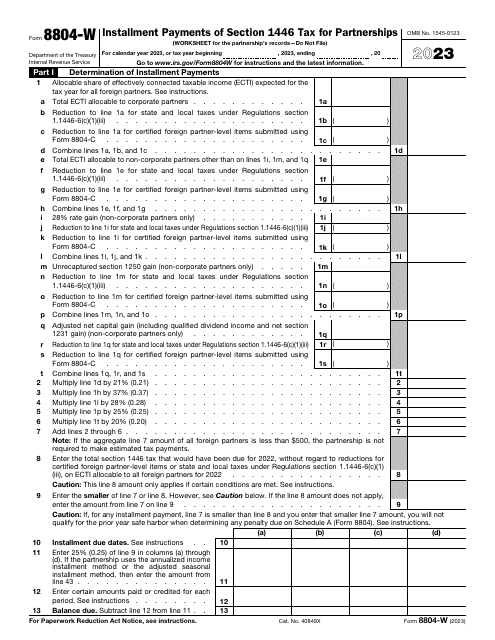 IRS Form 8804-W 2023 Printable Pdf