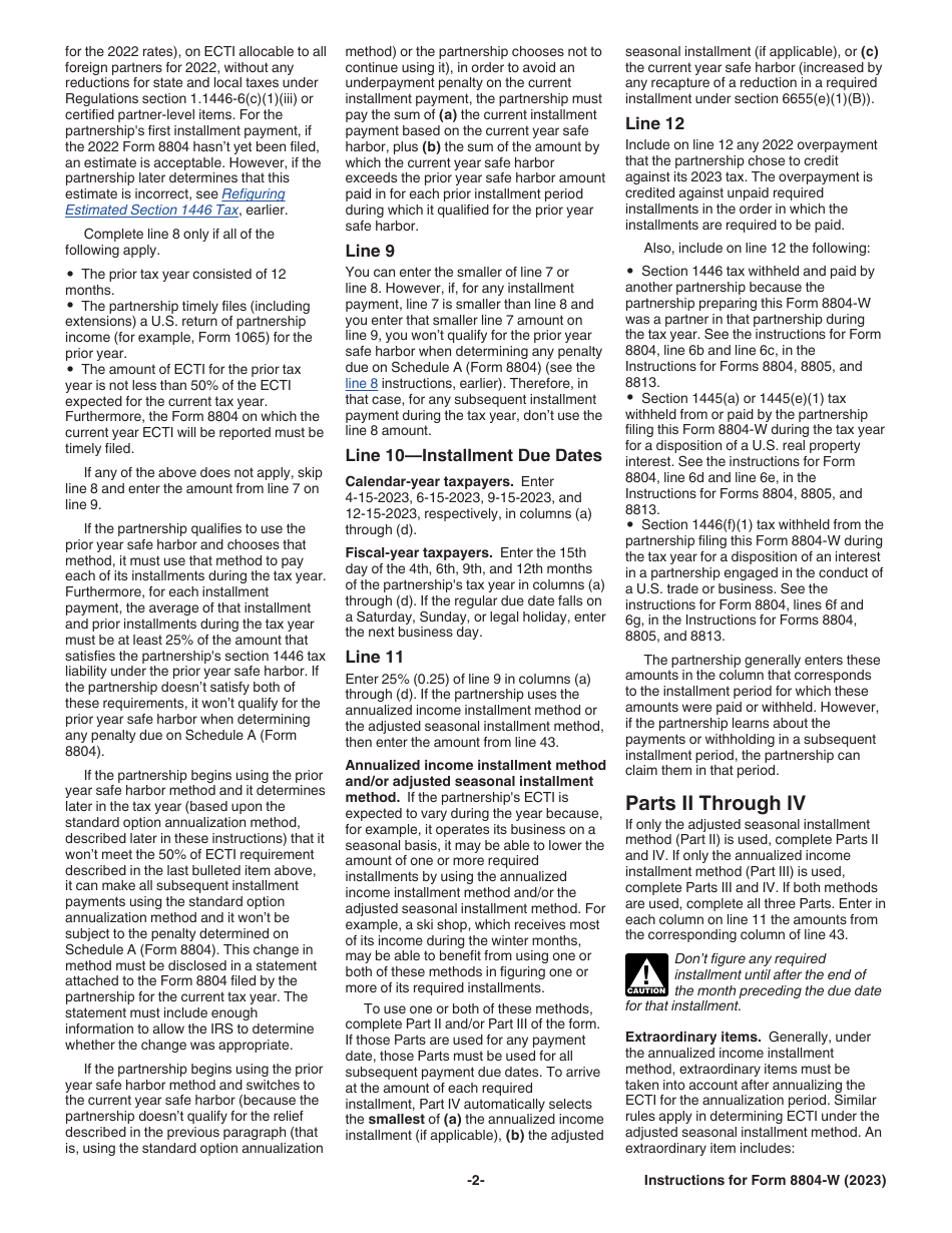 Instructions for IRS Form 8804-W Installment Payments of Section 1446 Tax for Partnerships, Page 2
