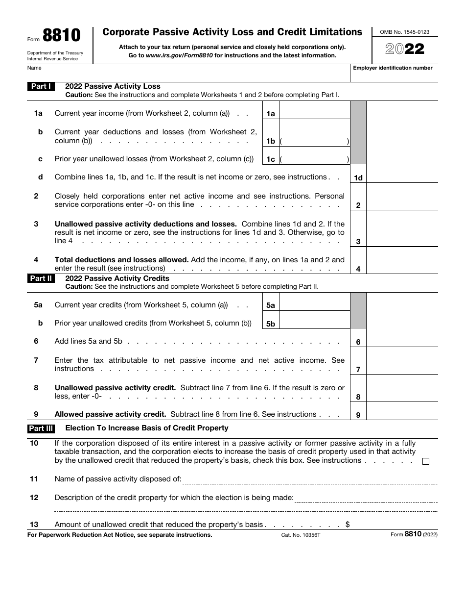 IRS Form 8810 Download Fillable PDF or Fill Online Corporate Passive ...