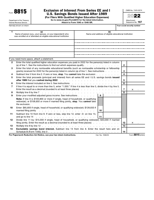 IRS Form 8815 2022 Printable Pdf