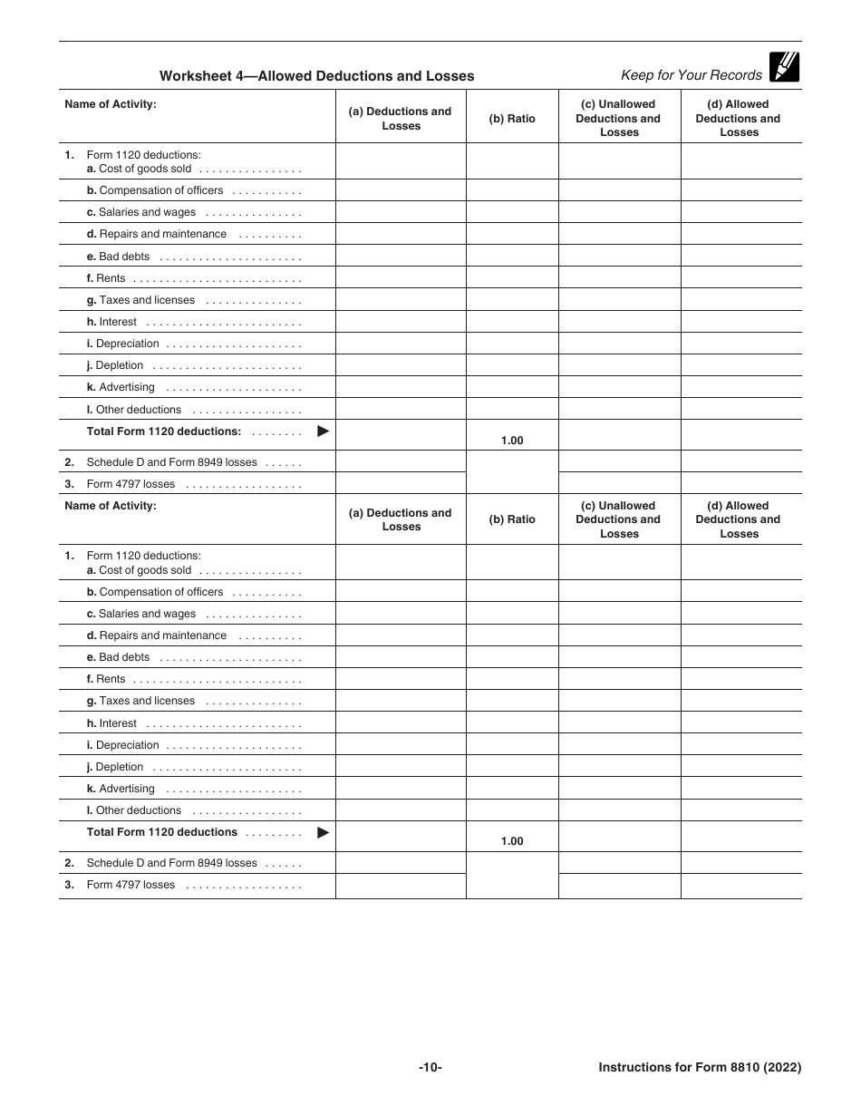 Instructions for IRS Form 8810 Corporate Passive Activity Loss and Credit Limitations, Page 10
