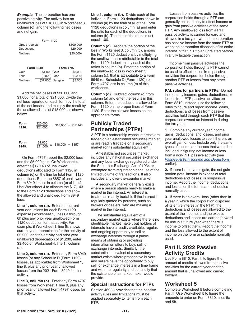 Instructions for IRS Form 8810 Corporate Passive Activity Loss and Credit Limitations, Page 11