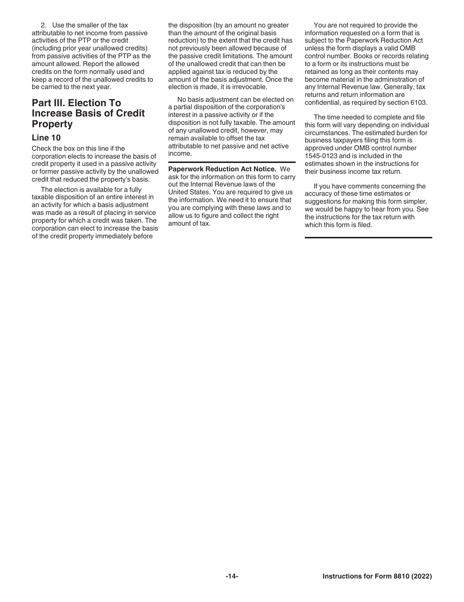 Instructions for IRS Form 8810 Corporate Passive Activity Loss and Credit Limitations, Page 14