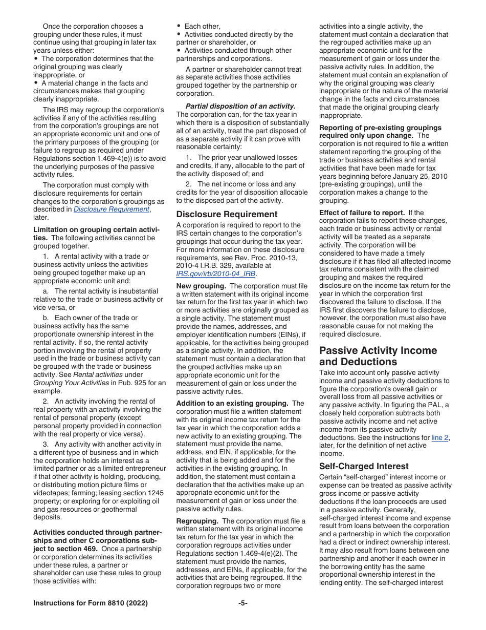 Instructions for IRS Form 8810 Corporate Passive Activity Loss and Credit Limitations, Page 5