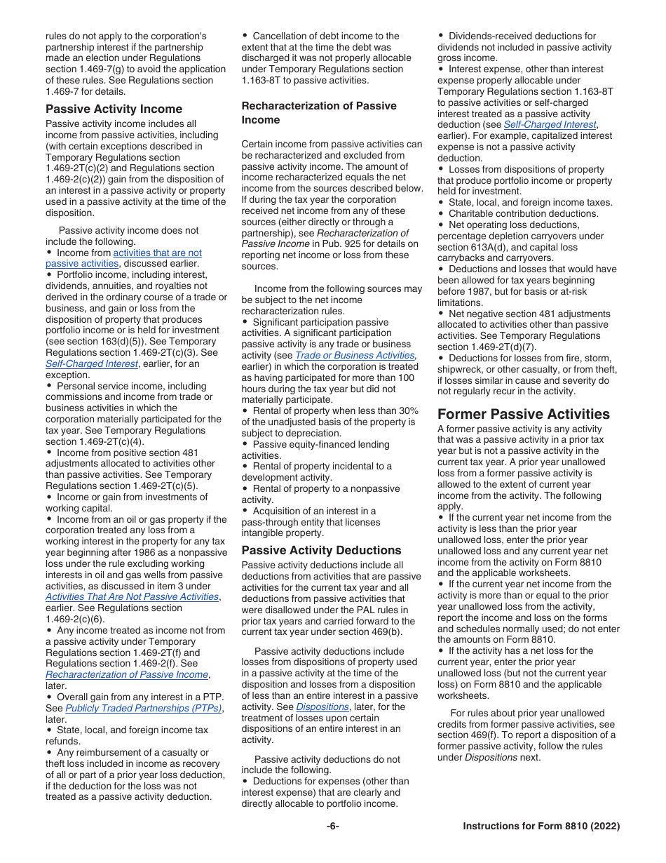 Instructions for IRS Form 8810 Corporate Passive Activity Loss and Credit Limitations, Page 6
