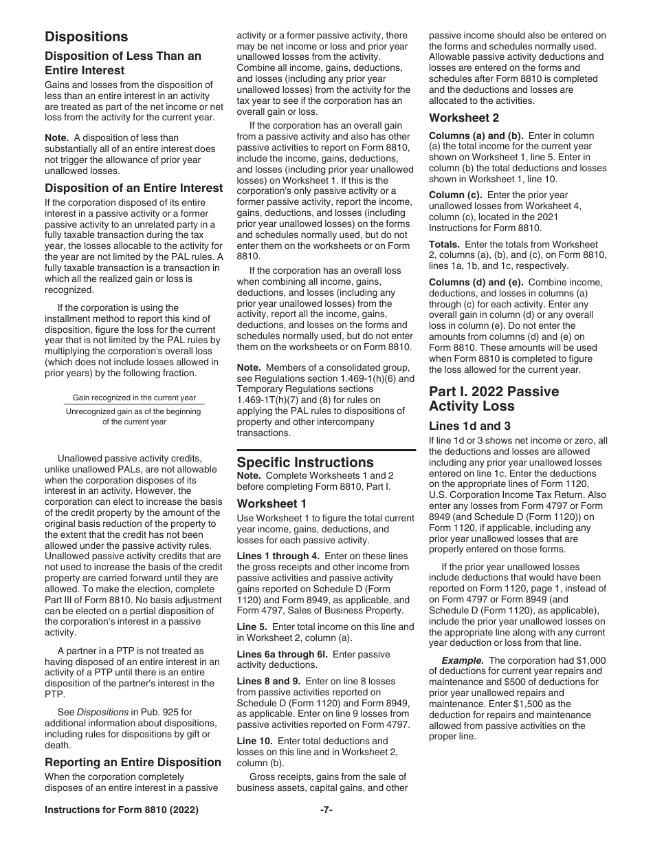Instructions for IRS Form 8810 Corporate Passive Activity Loss and Credit Limitations, Page 7