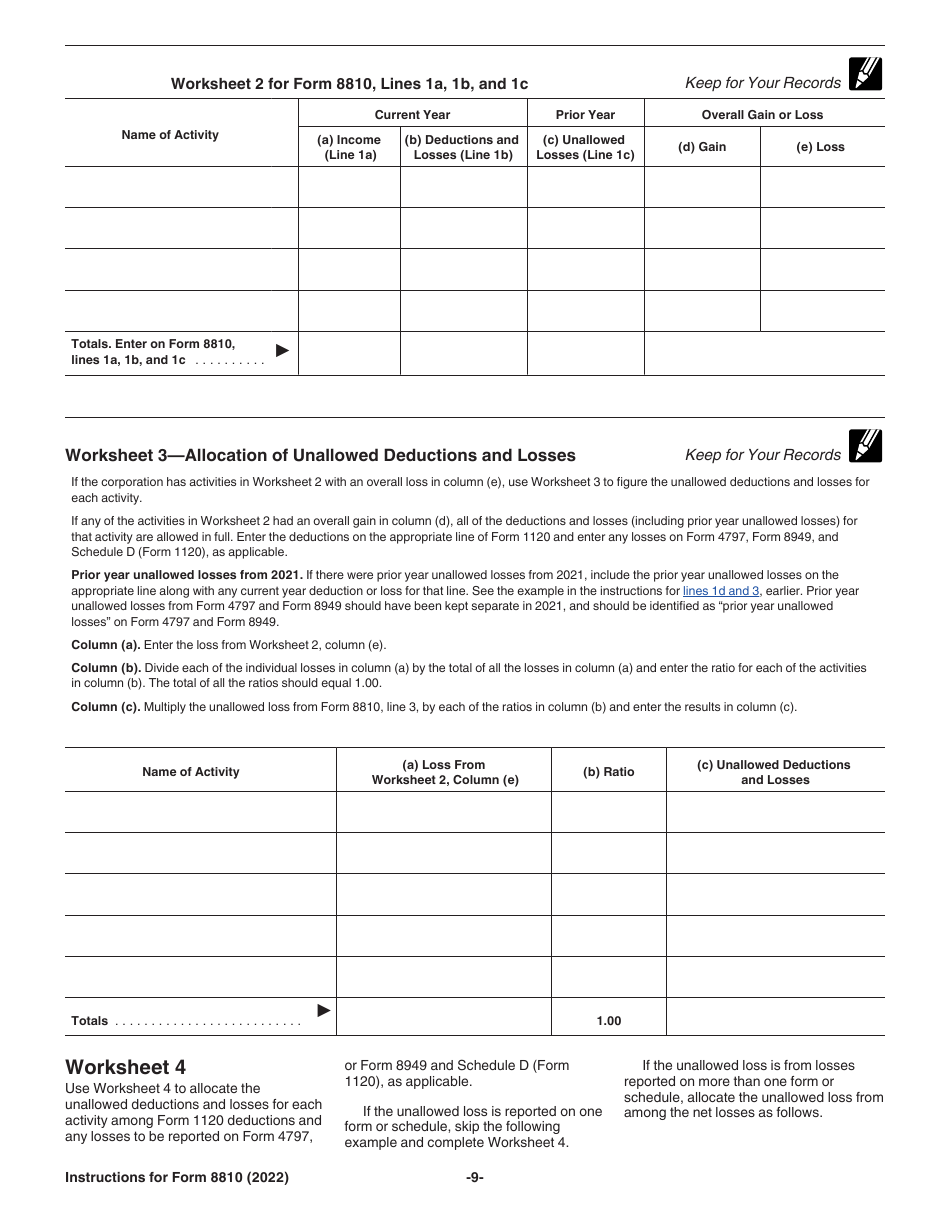 Instructions for IRS Form 8810 Corporate Passive Activity Loss and Credit Limitations, Page 9