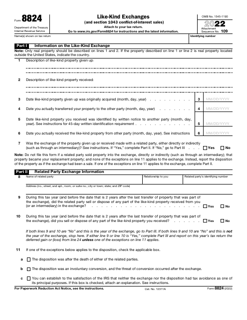 IRS Form 8824 2022 Printable Pdf