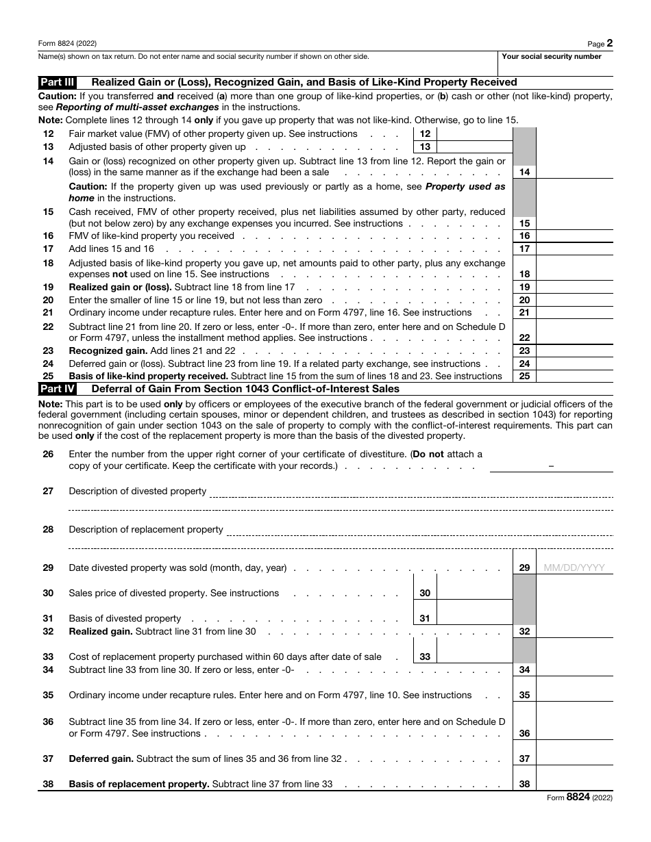 Irs Form 8824 Download Fillable Pdf Or Fill Online Like-kind Exchanges 