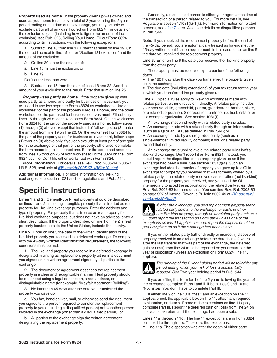 Instructions for IRS Form 8824 Like-Kind Exchanges (And Section 1043 Conflict-Of-Interest Sales), Page 3